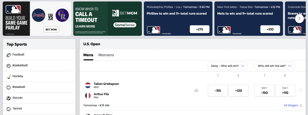 BetMGM betting page