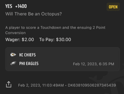 Example of octopus football betting odds in 2023.