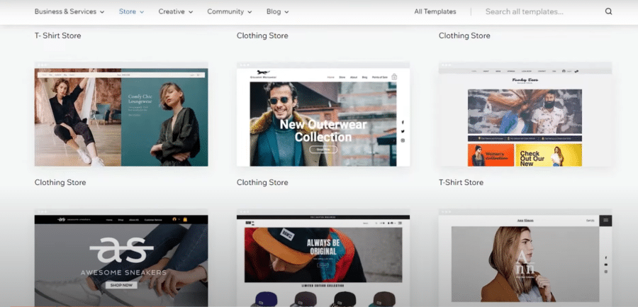 Select Wix templates