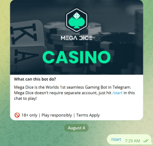 Start Mega Dice in Telegram