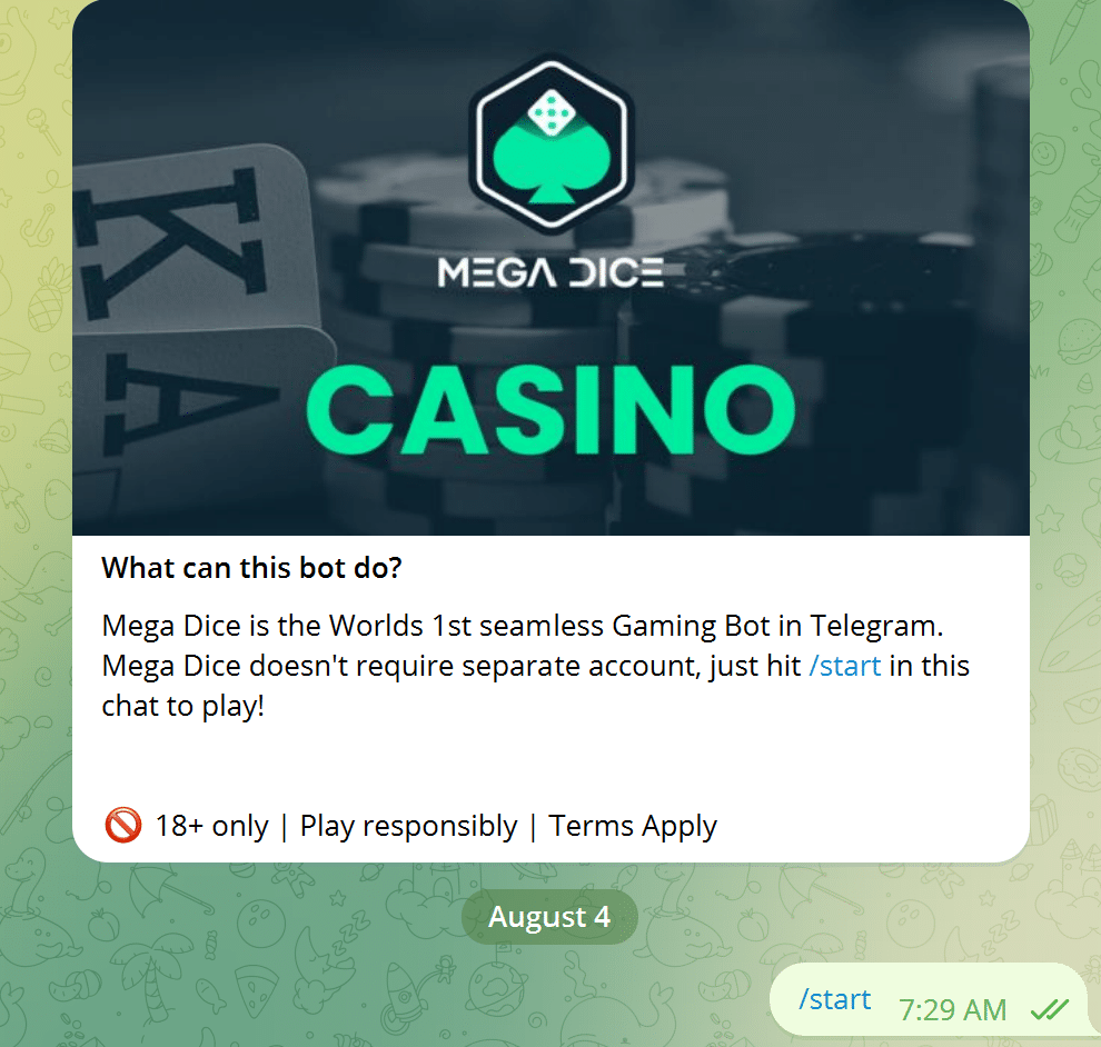 Start Mega Dice in Telegram