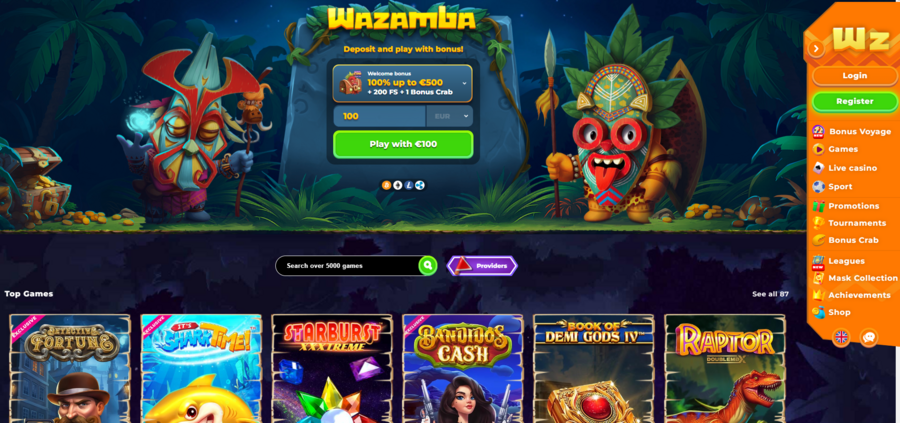 Wazamba has several notable features like the Bonus Crab, the Mask rewards system, and more