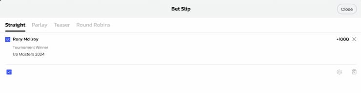 BetMGM Masters bet slip