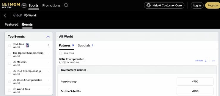 BetMGM golf betting