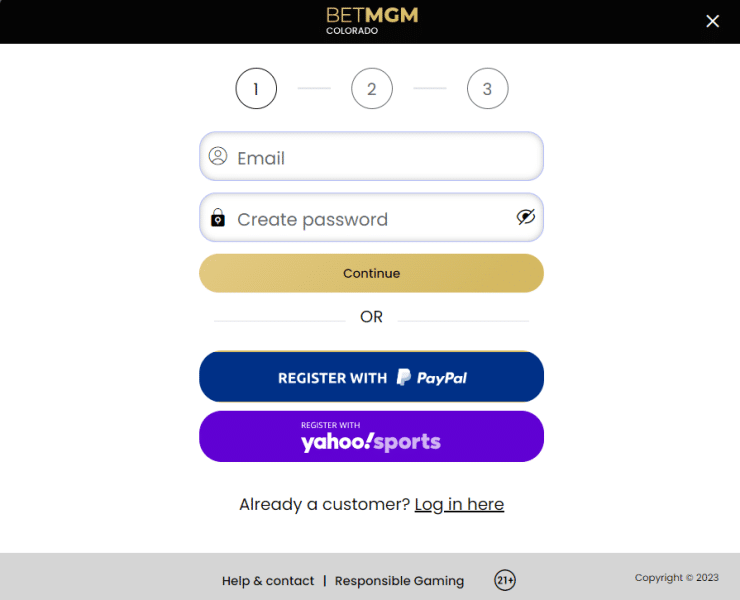 Sign up screen at BetMGM