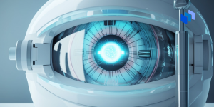 AI cancer treatment: robot eye, AI generated