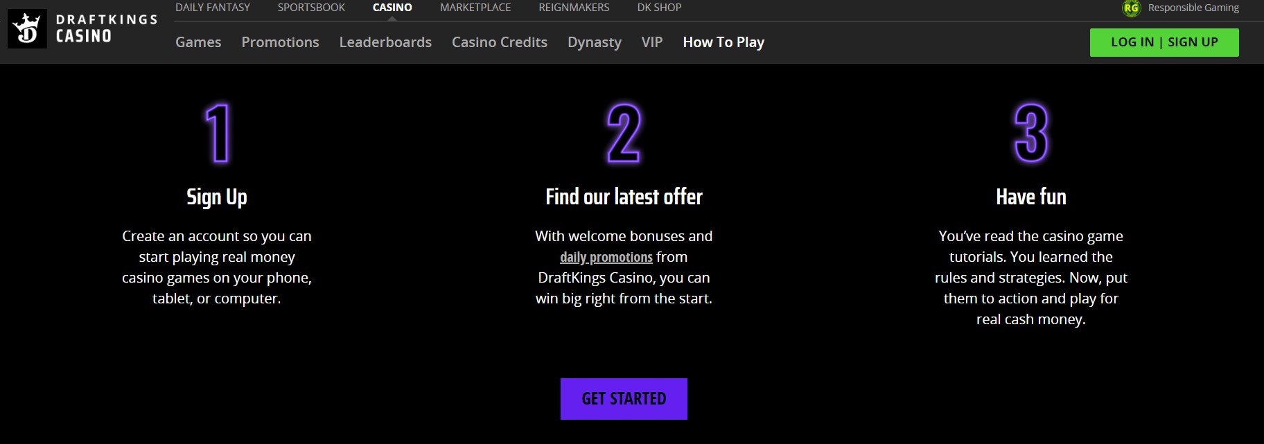 draftkings casino start page