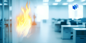 A fire breaking out in an office.