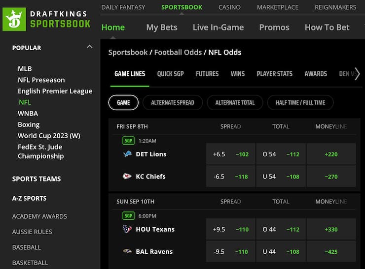 nfl games today point spread