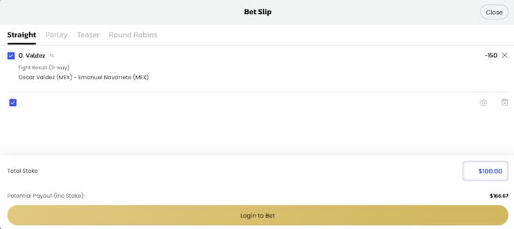 Place a boxing betting slip at BetMGM 