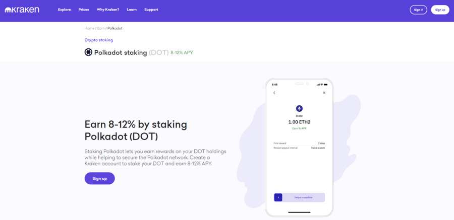 Kraken promises 8%–12% interest on Polkadot staking and even higher APY if you lock the coins