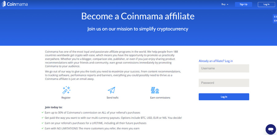 Coinmama runs its affiliate program worldwide and pays people in 188 countries.