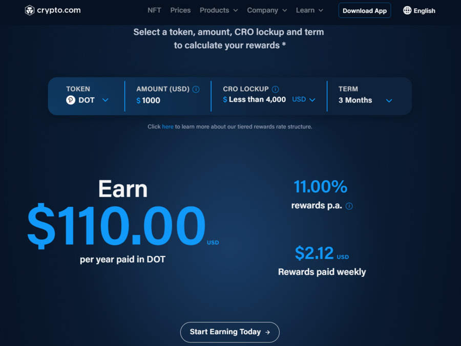 Crypto.com features a detailed calculator that lets you determine your rewards easily