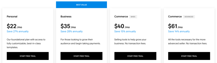 Squarespace website builder pricing