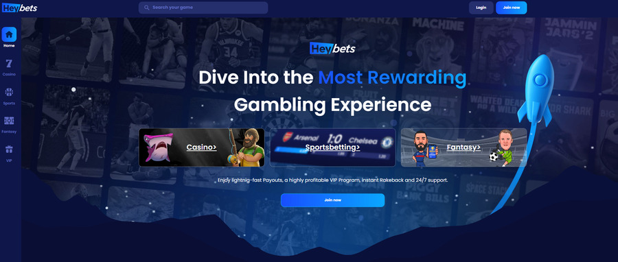 Heybets is a robust gambling platform with a casino, sportsbook, and DFS sections.