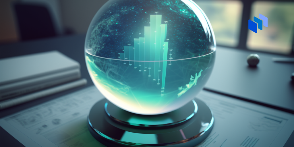A glass orb on a table, with a data chart inside