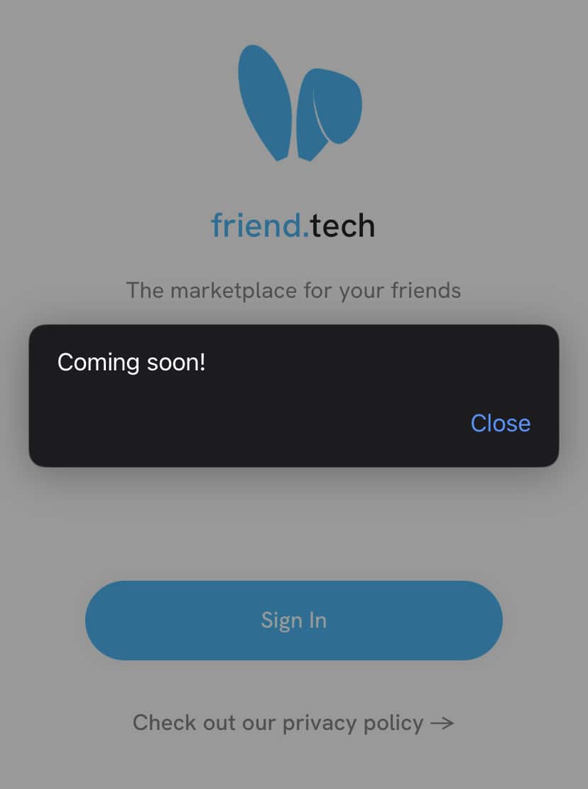 friend.tech privacy policy says coming soon