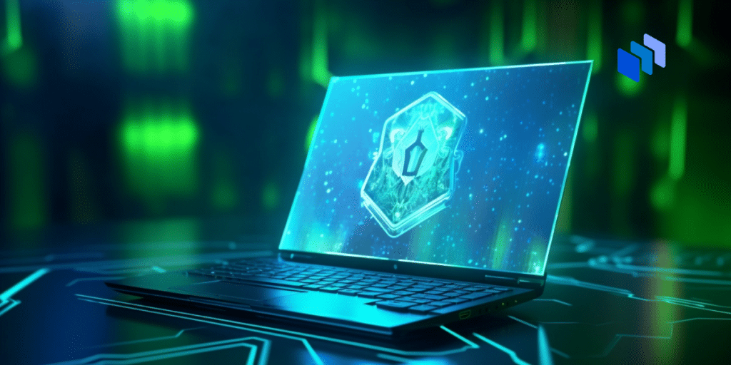 A shield on a laptop screen