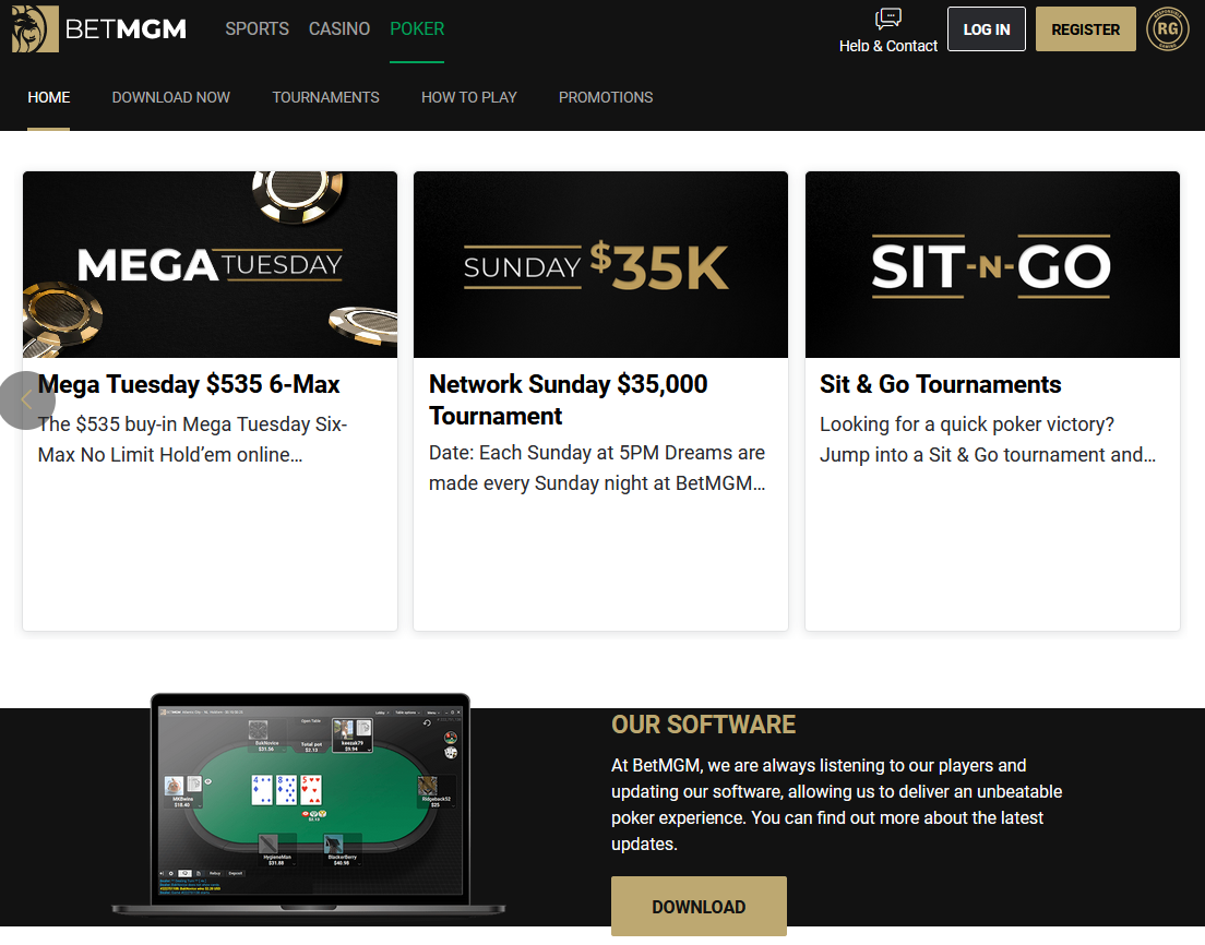 BetMGM poker homepage 