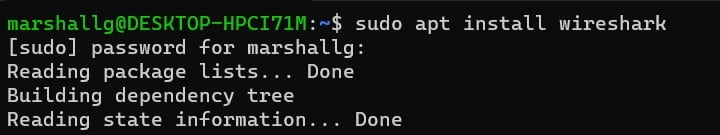 Install wireshark command