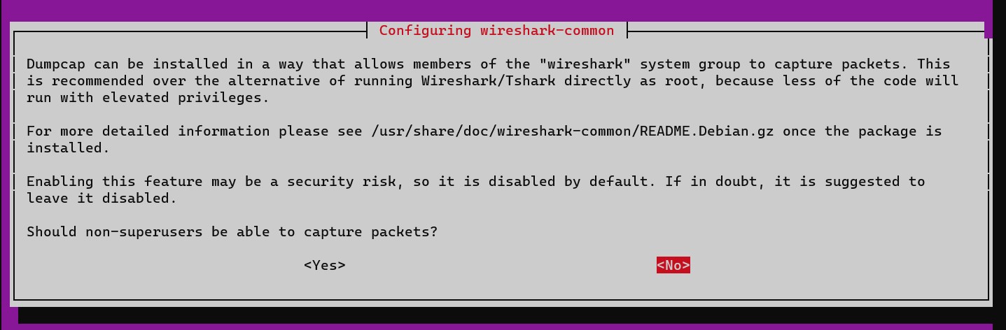 Wireshark installation root screen