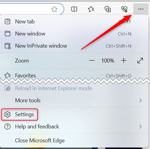 Microsoft Edge Settings option