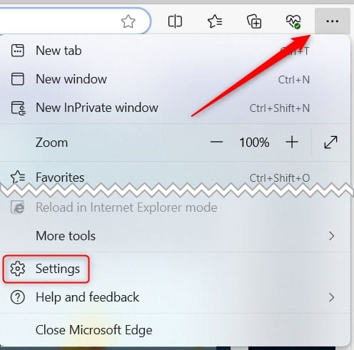 Microsoft Edge Settings option