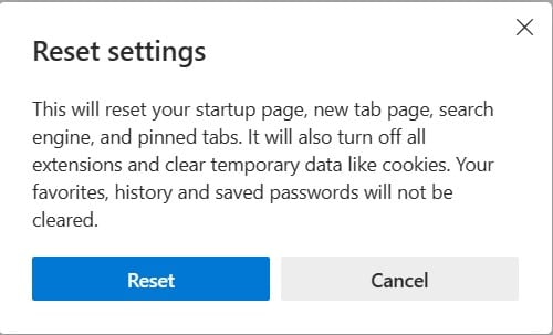 Reset Microsoft Edge