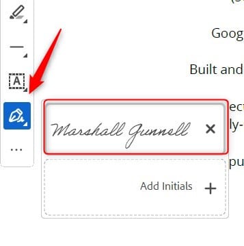 Select signature in Reader