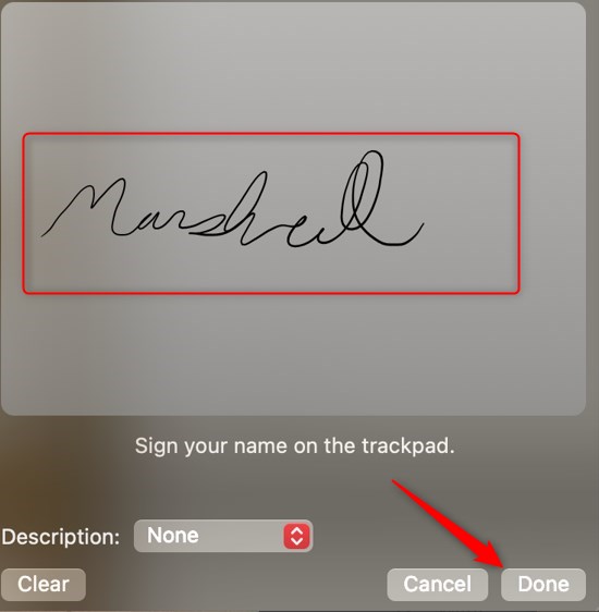 Write your signature on trackpad