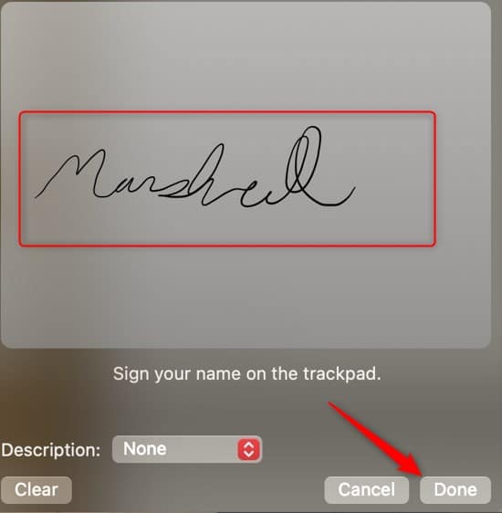Write your signature on trackpad