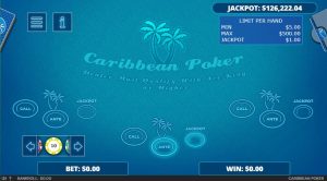 A Caribbean Stud Poker table at an online casino.
