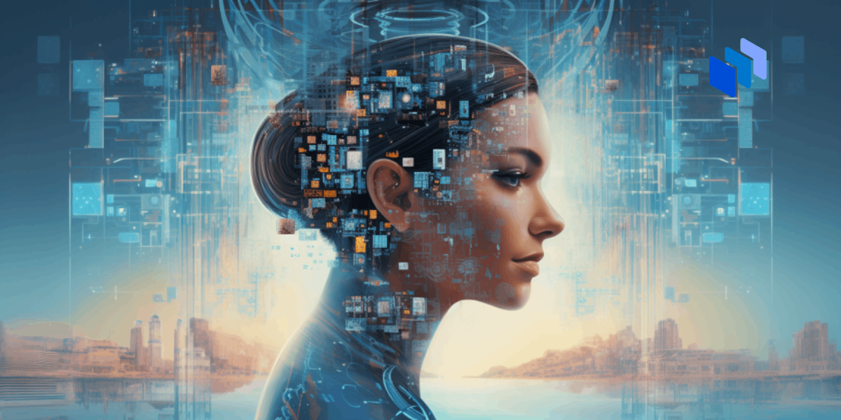 Artificial Intelligence - A Female Head with Data