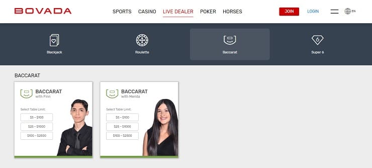 Bovada Live Baccarat