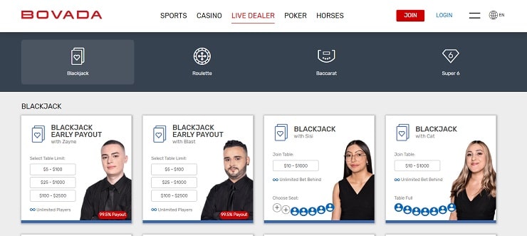 Bovada Live Blackjack