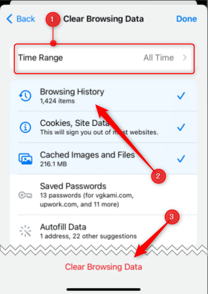 Clear browsing data Chrome mobile