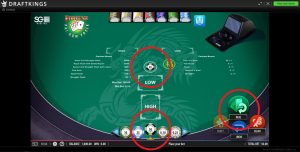 A Pai Gow Poker table at DraftKings, with key features highlighted