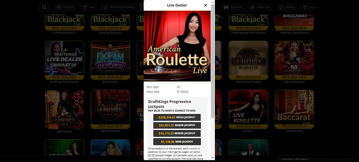 DraftKings Casino Live American Roulette