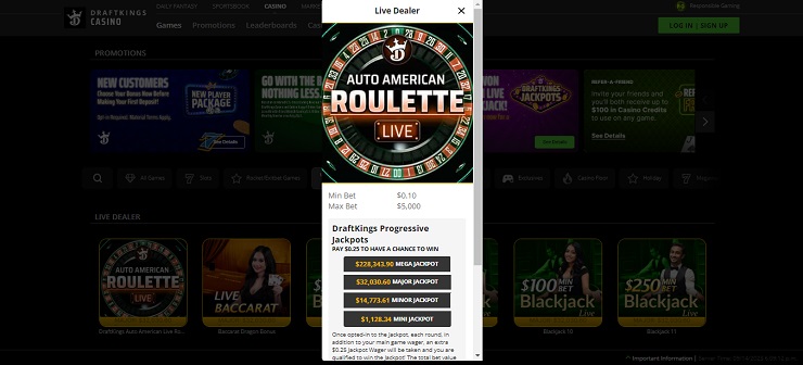 DraftKings Casino Live Auto Roulette
