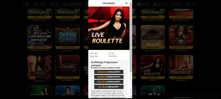 DraftKings Casino Live French Roulette