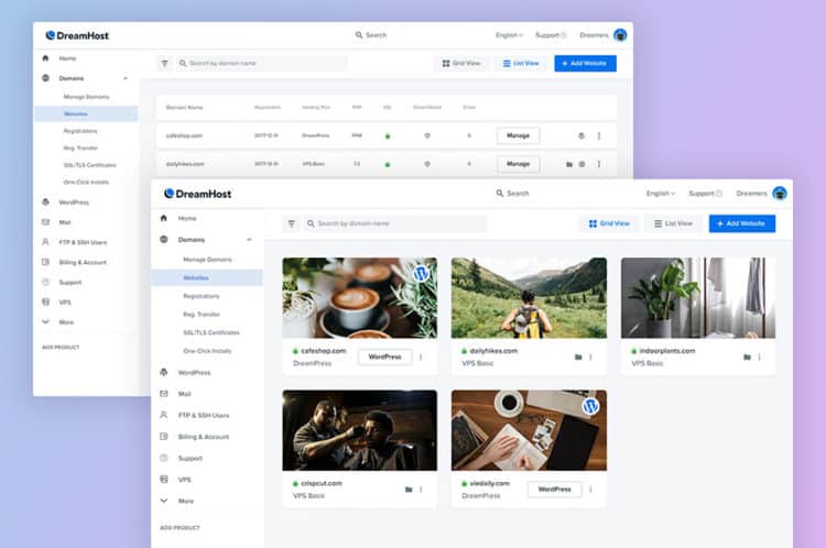 DreamHost control panel
