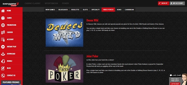 Video poker specials