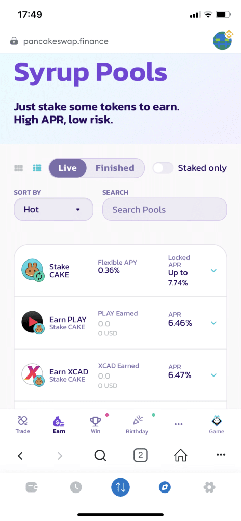 PancakeSwap interface