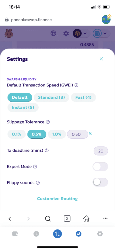 PancakeSwap interface