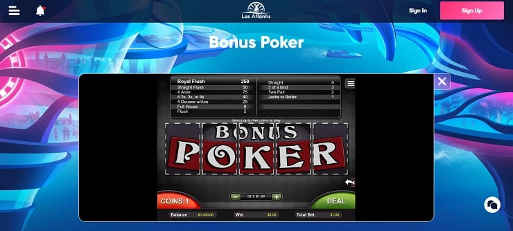 Las Atlantis Bonus Poker