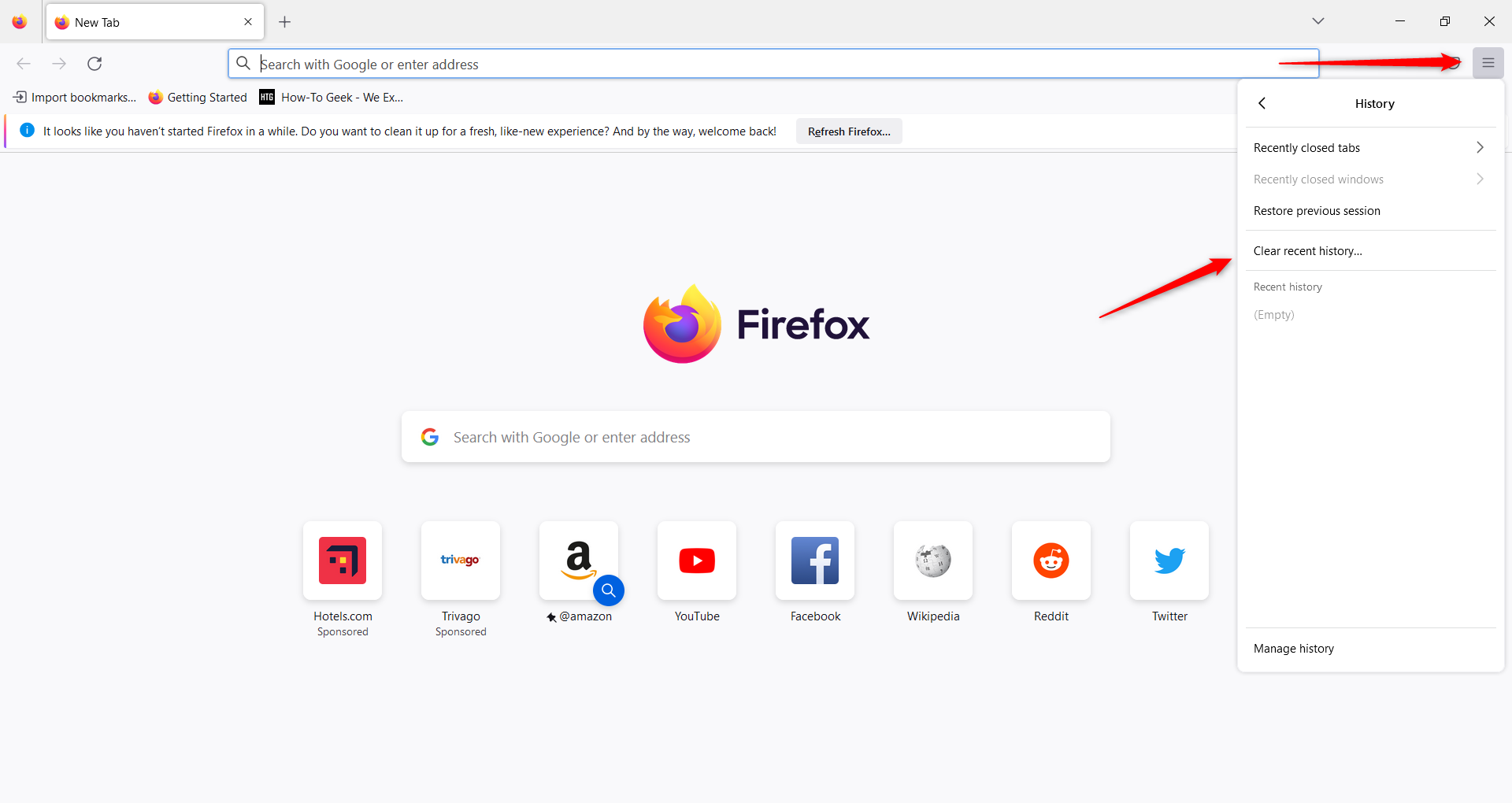 Open browsing data page Firefox