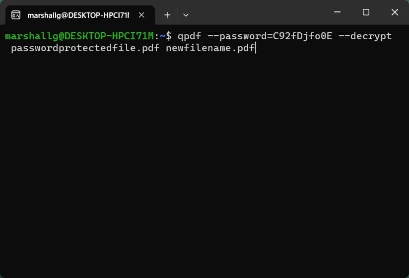 Remove password command for PDF unlocking