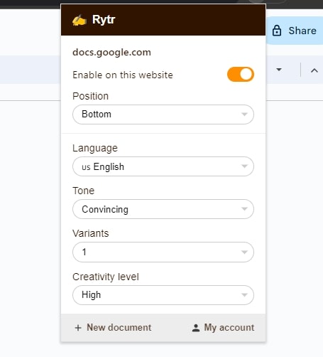 Rytr browser extension