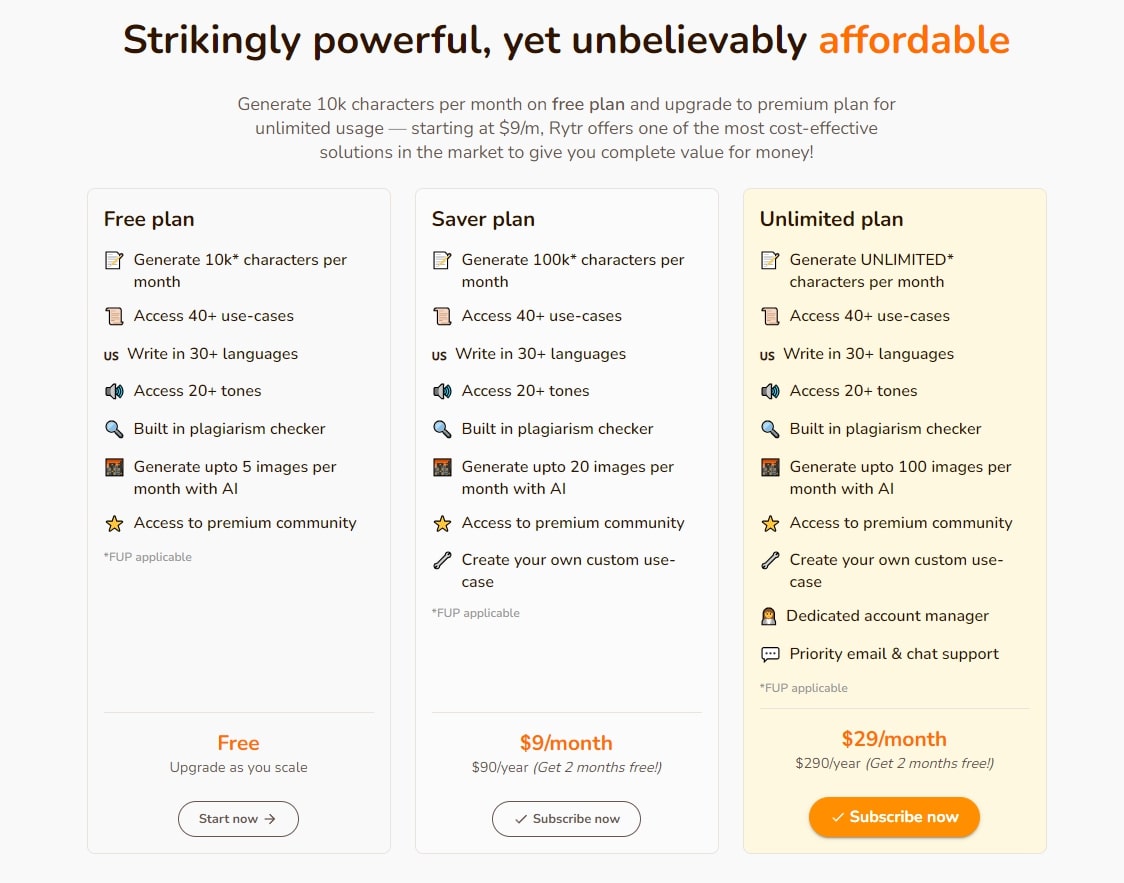 Rytr pricing plans