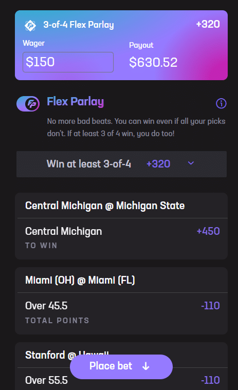 Flex parlay in bet slip at Hard Rock